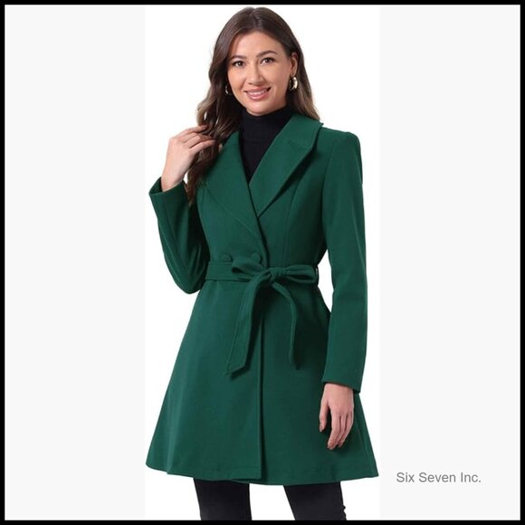 Polyester Tencel Blend Long Trench Coat with Self Tie Belt